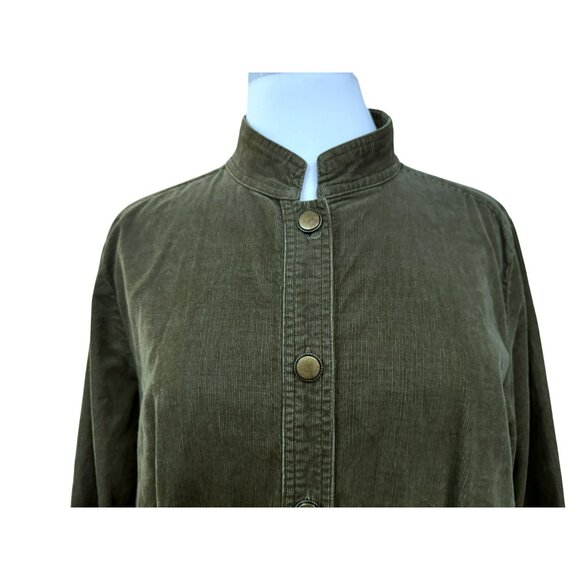 Context Woman Corduroy Jacket Sz 1X Olive Cotton Patch Pockets Stand-Up Collar - Picture 2 of 6